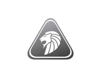 Lion head open mouth  and roaring for logo design illustration, animal king in the shape icon