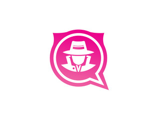 detective spy with hat in a chat icon for logo design illustration, secret job icon