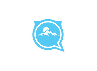 Big blue mountains with sun up and ice snow for logo design illustration in a chat icon