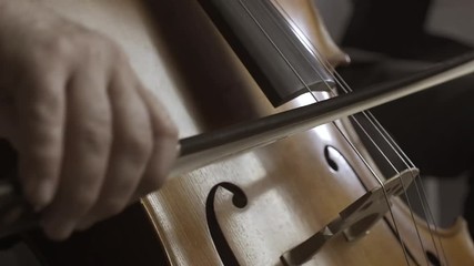 Professional cellist playing on stage close up
