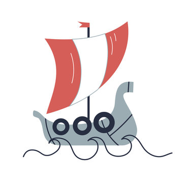 Viking ship flat illustration on white