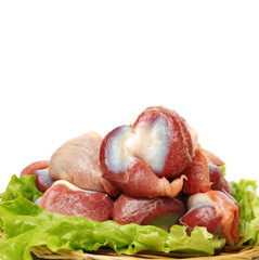 Raw Chicken gizzards on white background