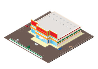 isometric shopping mall or supermarket building icon