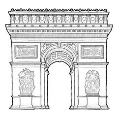 Arc De Triomphe, Paris: Vector Illustration Hand Drawn Landmark Cartoon Art