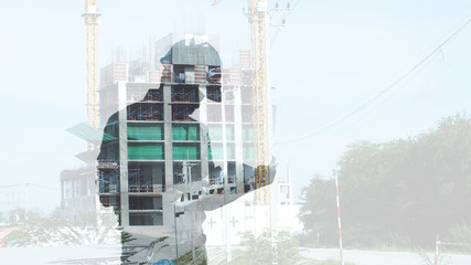 A structural inspection engineer,Translucent images isolated on a white background