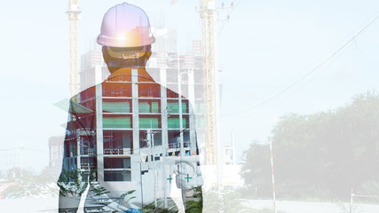 The  engineer,Translucent images isolated on a white background