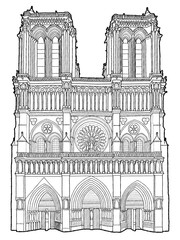 Notre Dame De Paris, Paris, France:  Vector Illustration Hand Drawn Cartoon Art