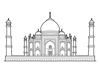Taj Mahal, Agra, Uttar Pradesh, India: Landmark Vector Illustration Hand Drawn Cartoon Art