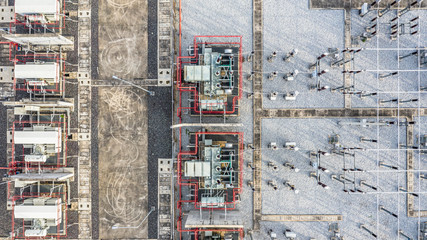 Aerial view part of electric station engineering construction on a electric power plant.