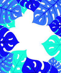 Vector image of painted leaves of blue shades forming a frame