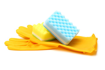 Cleaning latex gloves isolated on white background 
