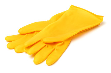 Cleaning latex gloves isolated on white background 