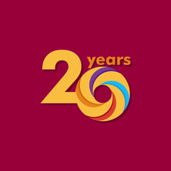 20 Year Anniversary Colorful Vector Template Design Illustration
