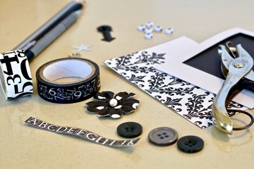 black and white crafting supplies