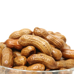 The Closeup of boil peanut thai style on white background