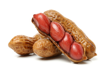 The Closeup of boil peanut thai style on white background