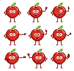 Vector illustration of a cartoon red apple character showing different hand gestures