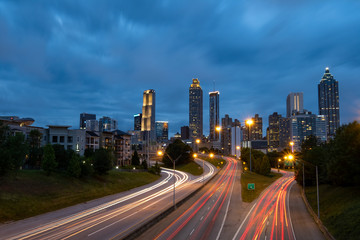 Fototapeta na wymiar Atlanta Skyline View in the evening from Jackson St Bridge