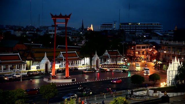 Giant swing landmark of bangkok city in night time / Sao Ching Cha landmark in Bangkok city