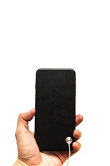 Phone on hand with safety cable in store