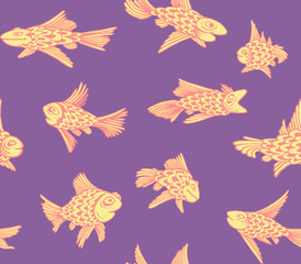 Ornament with fish. Seamless woven pattern. Design print for textile, fabric, wallpaper, background. 