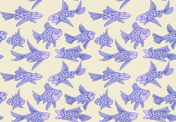 Ornament with fish. Seamless woven pattern. Design print for textile, fabric, wallpaper, background. 