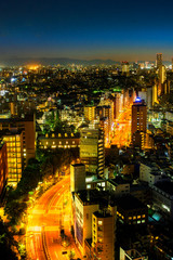 Aerial view of road in Tokyo city, cityscape skyline.