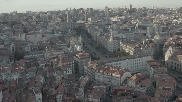 City hall of Porto in Portugal, 4k aerial drone skyline ungraded / raw 