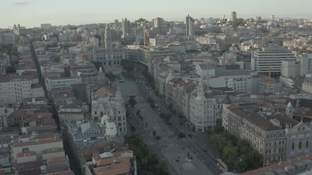 City hall of Porto in Portugal, 4k aerial drone skyline ungraded / raw 