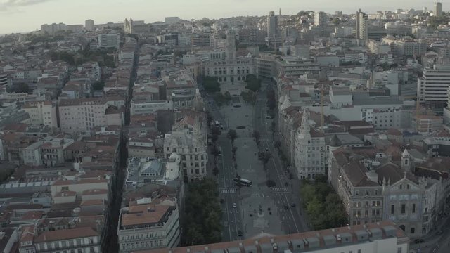 City hall of Porto in Portugal, 4k aerial drone skyline ungraded / raw 