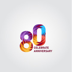 80 Year Anniversary Elegant Rainbow Vector Template Design Illustration