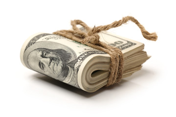 hundred dollar bills on white background