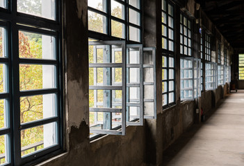 vintage factory interior with glass window