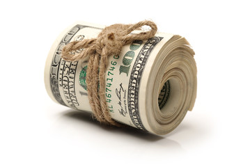 hundred dollar bills on white background