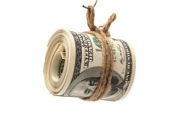 hundred dollar bills on white background