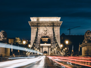 Széchenyi Chain Bridge, Boedapest, Hongarije, Nachtfotografie, lange sluitertijd