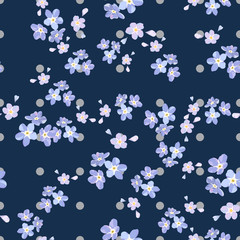 Irregular small flowers on seamless pattern. Botanical surface texture design. Color vintage floral wallpaper.