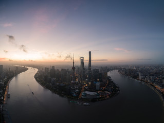 aerial view of Lujiazui, Shanghai city, at dawn