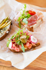 different kinds of canape on the parchment