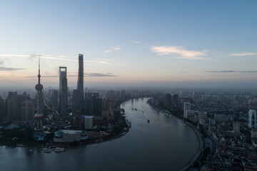 aerial view of Lujiazui, Shanghai city, at dawn