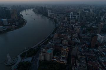 aerial view of Lujiazui, Shanghai city, at dawn