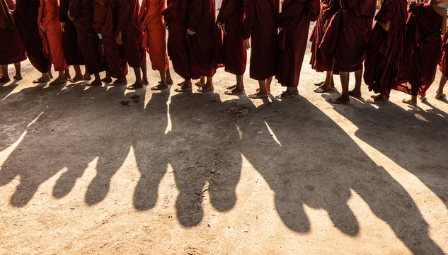 Buddhist Monks Feet In A Line