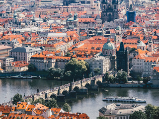Fototapeta na wymiar Charles Bridge and the old town in Prague from Petřín Lookout Tower