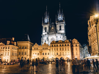 Fototapeta na wymiar Church of Our Lady before Týn at night, Prague, Czech Republic