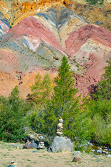 Mars mountains, the name of colored mountain protrusions in the mountains of Kyzyl-Chin. Altai,...