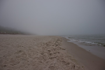 Fog on the beach. Baltic Sea. Poland
