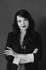 Black and white (monochrome) portrait of business woman in suit 