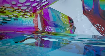 Abstract white and colored gradient glasses interior  with window. 3D illustration and rendering.