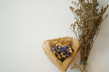 Beautiful dried flower bouquet, white isolated background, bouquet of flowers for congratulations.