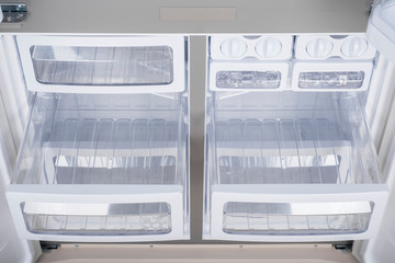 Refrigerator Isolated on White Background. Modern Kitchen and Domestic Major Appliances